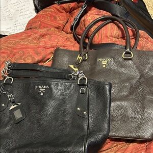 Prada Elegant Black and Brown Leather Briefcases